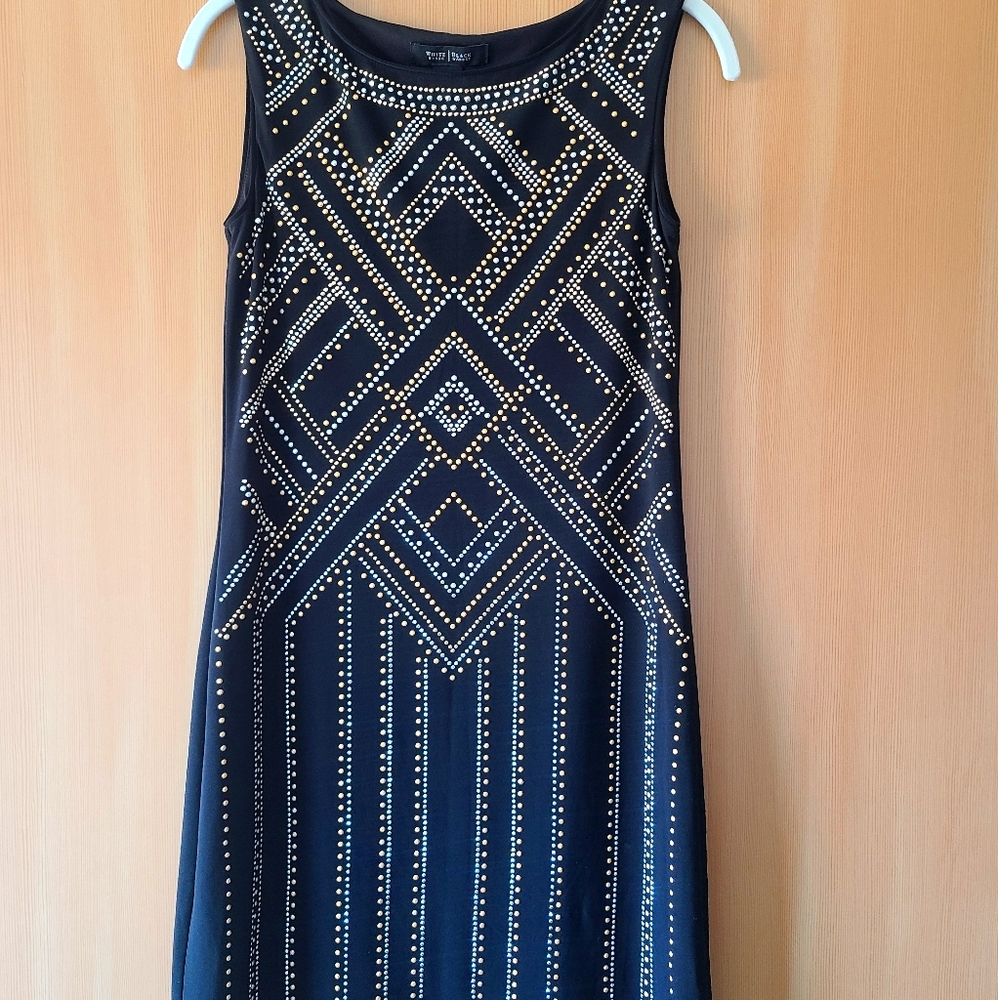 LBD Black Silver & Gold Detail Sleeveless White House Black Market Dress
